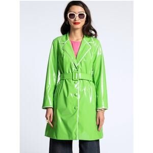 NWT Frances Valentine Morton Kelly Green Trench Coat w/Belt Size M Vegan Leather